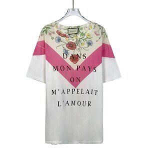 Gucci White Floral & Letter Print Cotton Short Sleeve T-Shirt XS